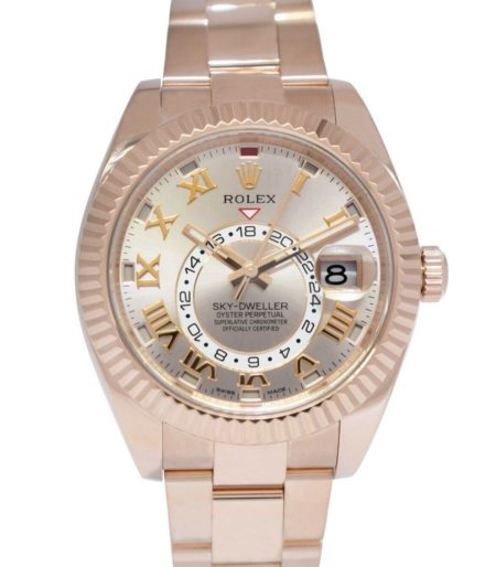 Rolex Sky-Dweller 18k Everose Gold Sundust Roman Dial 42mm Watch 326935