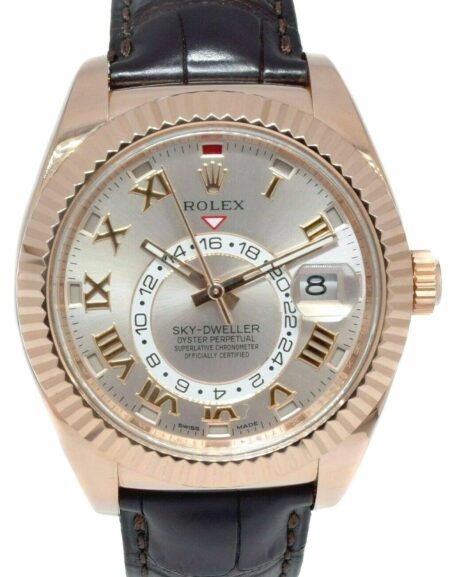 Rolex Sky-Dweller 18k Everose Gold Sundust Roman Dial Mens 42mm GMT Watch 326135