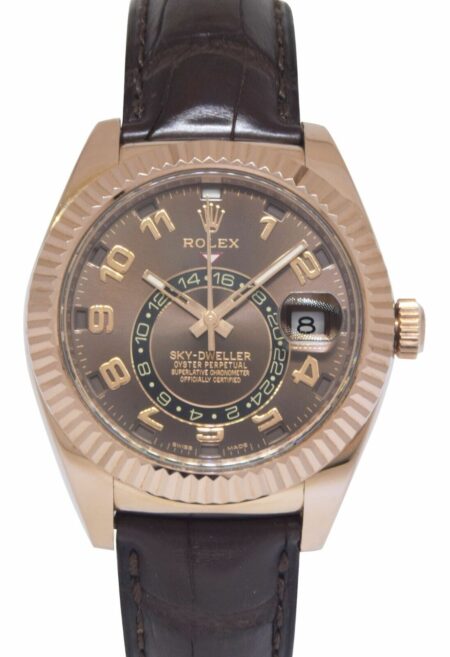 Rolex Sky-Dweller GMT 18k Rose Gold Chocolate Dial Mens 42mm Watch 326135