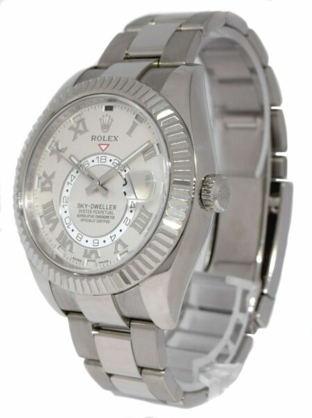 Rolex Sky-Dweller GMT 18k White Gold Ivory Roman Dial Mens 42mm Watch 326939