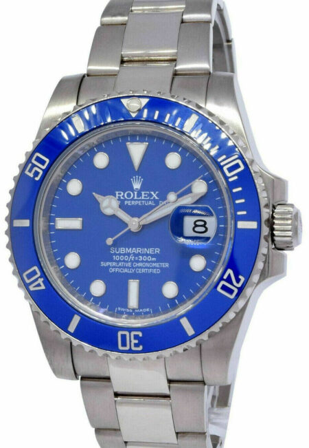 Rolex Submariner "Smurf" 18k White Gold Blue Ceramic 40mm Watch B/P '13 116619