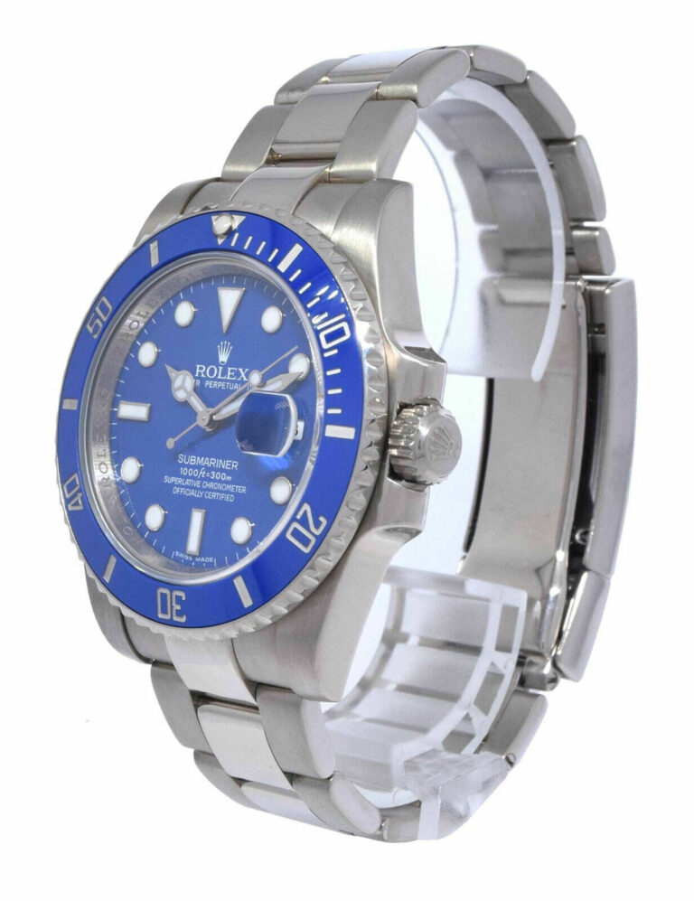 Rolex Submariner "Smurf" 18k White Gold Blue Ceramic 40mm Watch B/P '13 116619