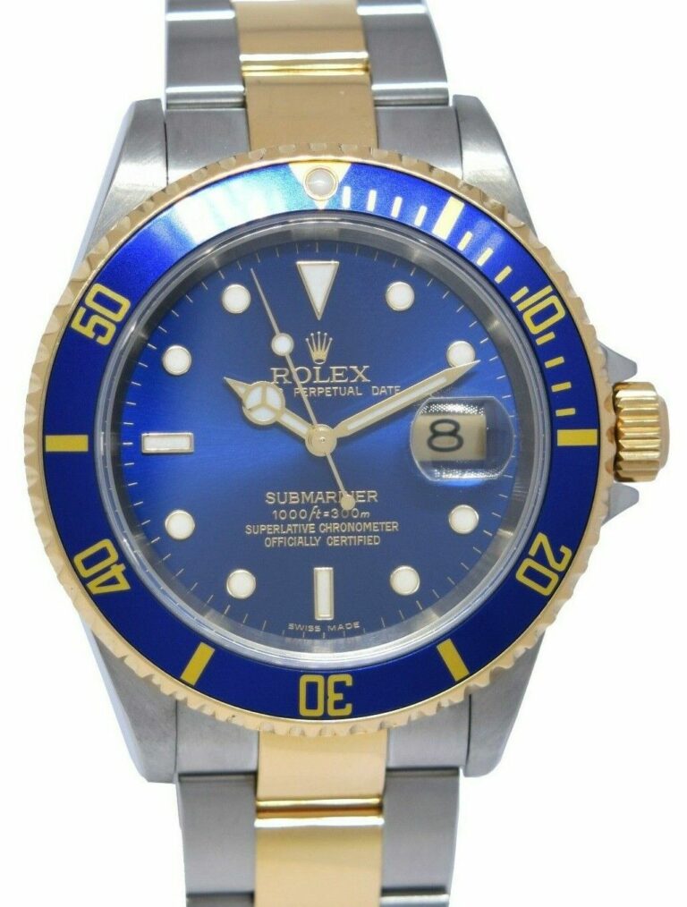 Rolex Submariner 18k Gold 
Steel Mens 40mm Blue Dial Automatic Watch A 16613