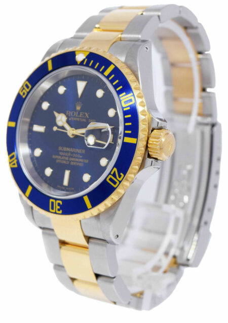 Rolex Submariner 18k Gold & Steel Mens 40mm Blue Dial Automatic Watch A 16613