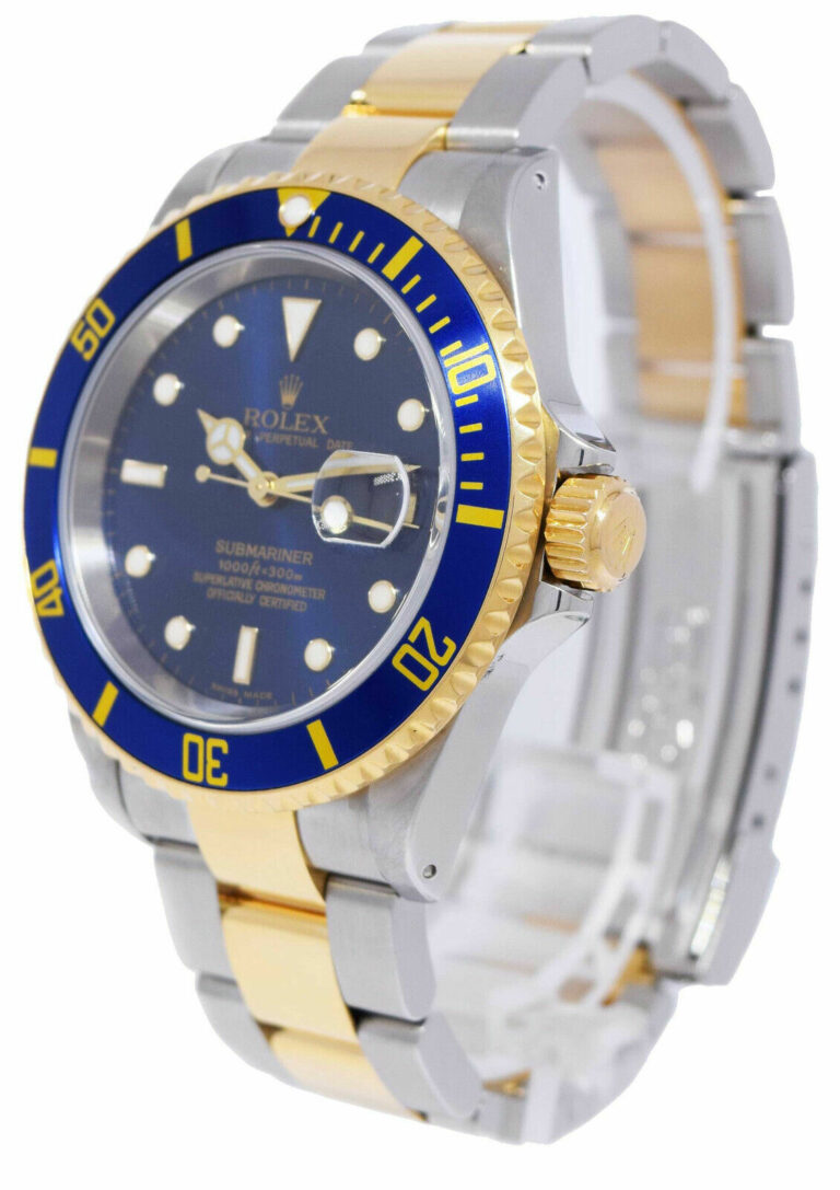 Rolex Submariner 18k Gold 
Steel Mens 40mm Blue Dial Automatic Watch A 16613