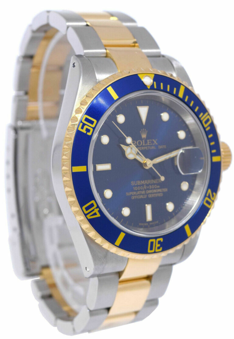 Rolex Submariner 18k Gold 
Steel Mens 40mm Blue Dial Automatic Watch A 16613