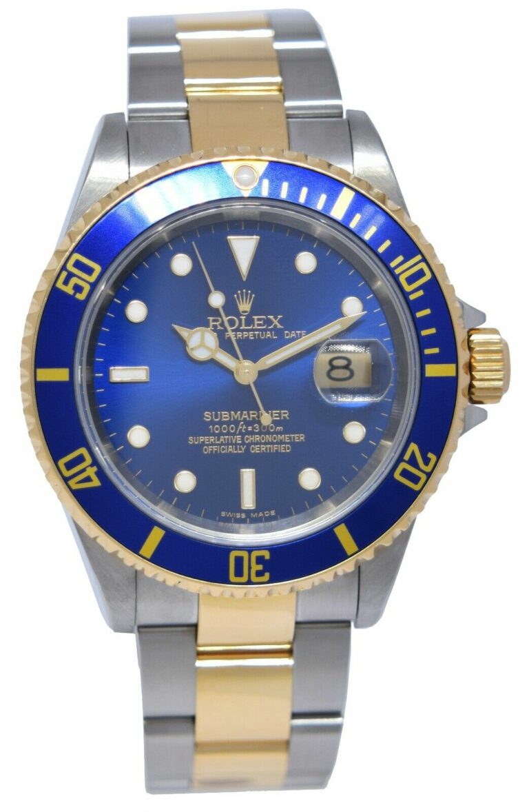 Rolex Submariner 18k Gold 
Steel Mens 40mm Blue Dial Automatic Watch A 16613