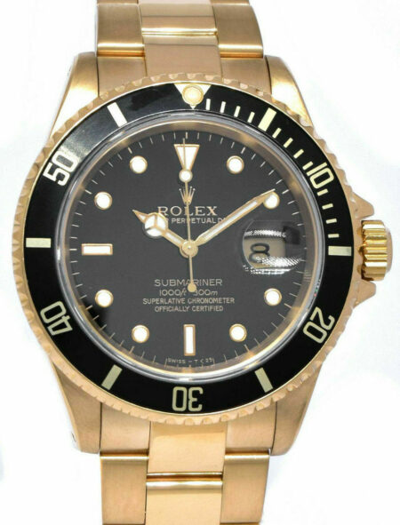 Rolex Submariner 18k Yellow Gold Black Dial/Bezel Mens 40mm Watch/ Box X 16618