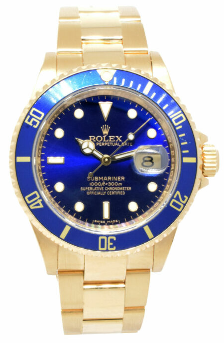 Rolex Submariner 18k Yellow Gold Blue Dial/Bezel Mens 40mm Watch  Z 16618