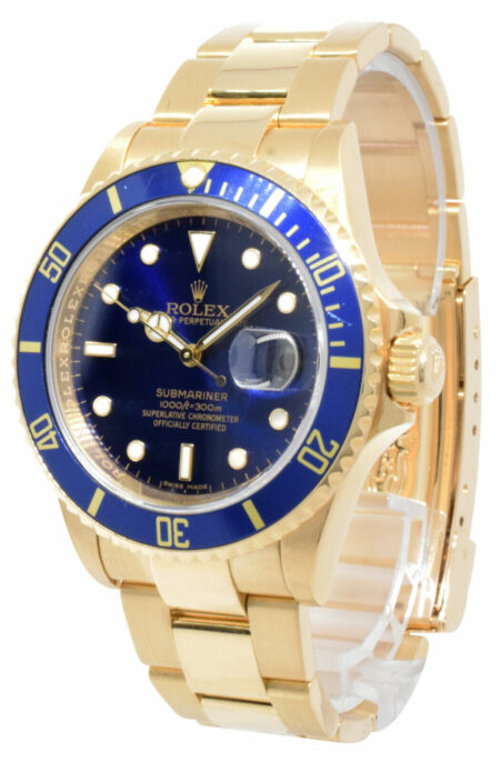 Rolex Submariner 18k Yellow Gold Blue Dial/Bezel Mens 40mm Watch  Z 16618