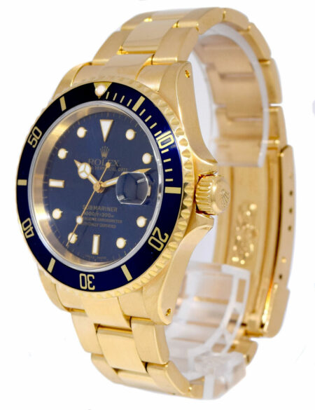 Rolex Submariner 18k Yellow Gold Blue Dial/Bezel Mens 40mm Watch B/P K 16618