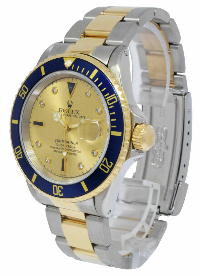 Rolex Submariner 18k Yellow Gold/Steel Serti Diamond 40mm Watch +Papers A 16613