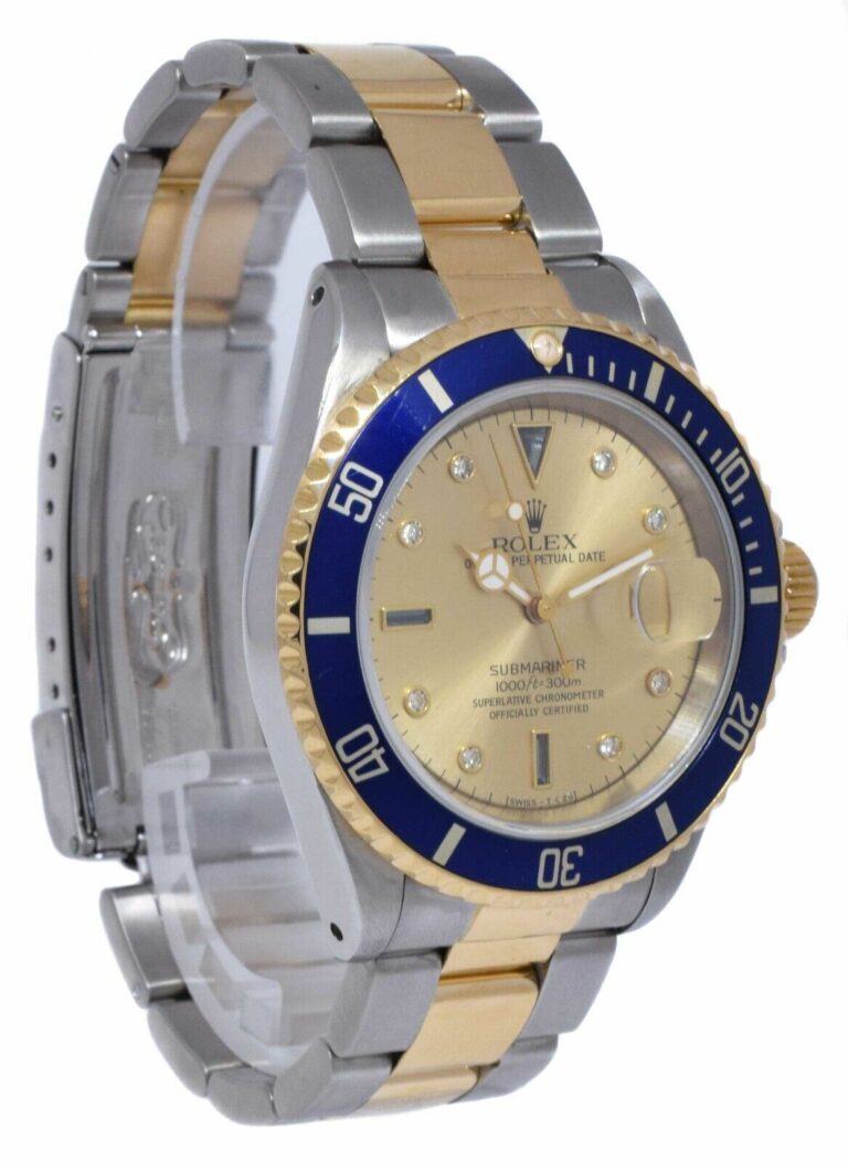 Rolex Submariner 18k Yellow Gold/Steel Serti Diamond Dial 40mm Watch N 16613