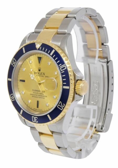 Rolex Submariner 18k Yellow Gold/Steel Serti Diamond Dial Mens Watch F 16613