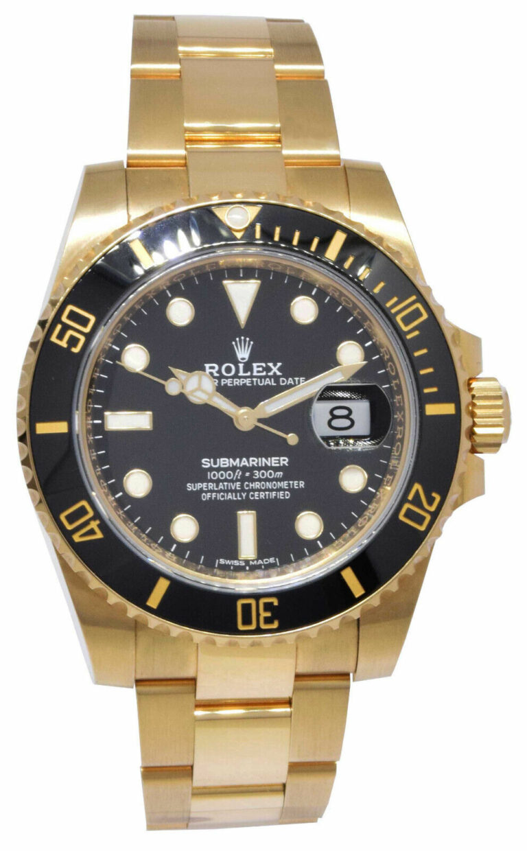 Rolex Submariner Date 18k Yellow Gold Black Ceramic 40mm Watch B/P '12 116618