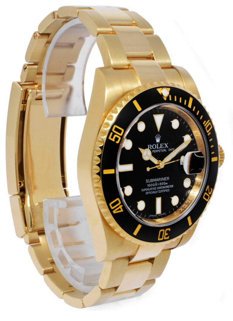 Rolex Submariner Date 18k Yellow Gold Black Ceramic 40mm Watch B/P '12 116618