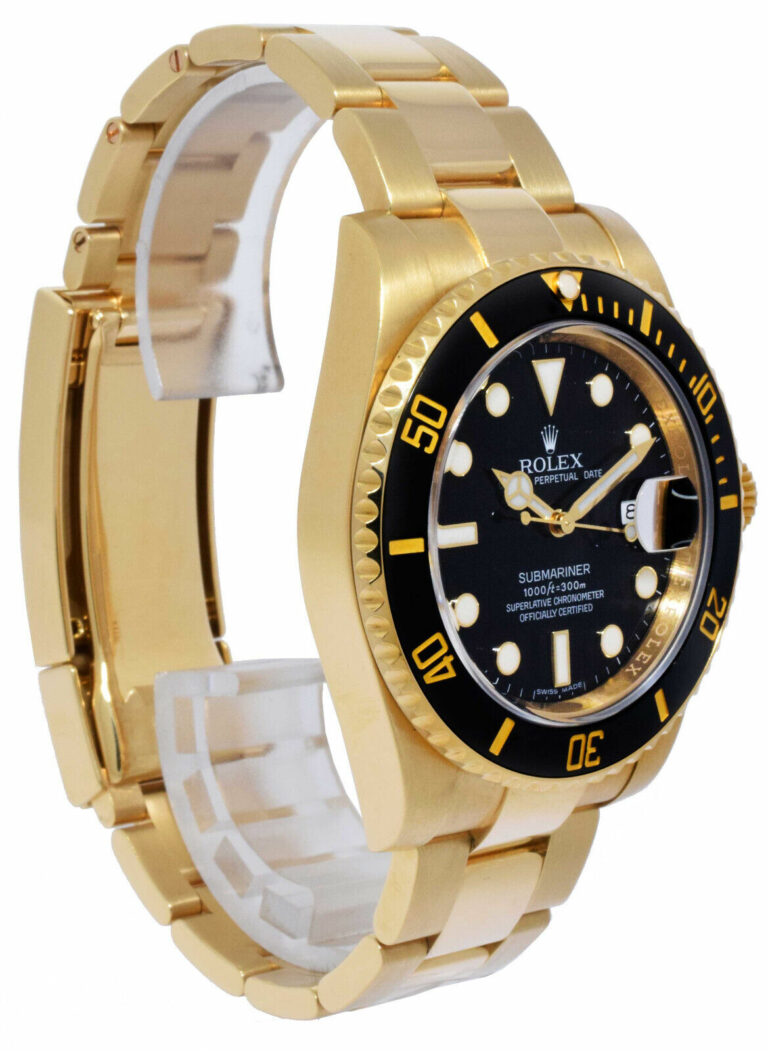 Rolex Submariner Date 18k Yellow Gold Black Ceramic 40mm Watch B/P '12 116618