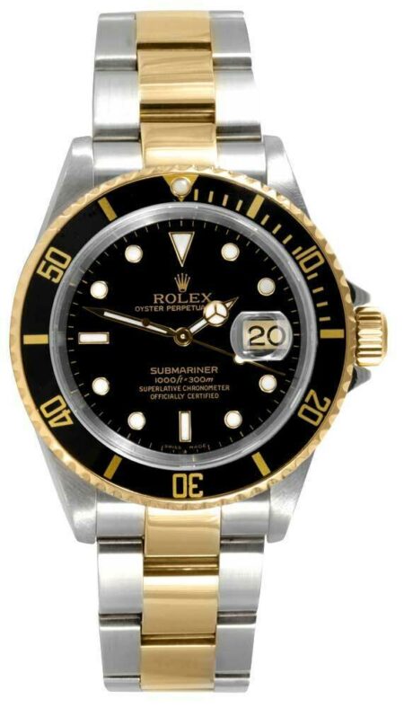 Rolex Submariner Date 18k Yellow Gold/Steel Black 40mm Watch Box Paper Z 16613