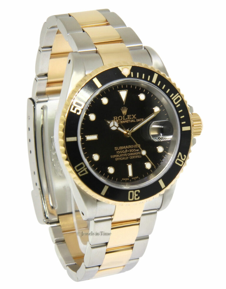 Rolex Submariner Date 18k Yellow Gold/Steel Black 40mm Watch Box Paper Z 16613