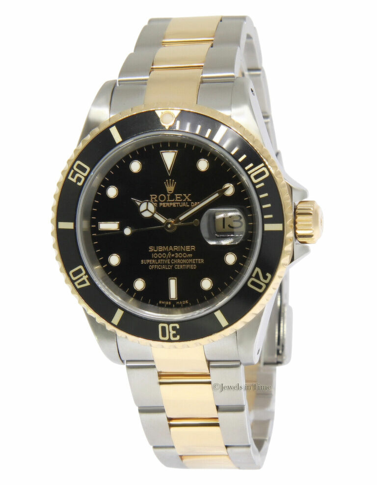 Rolex Submariner Date 18k Yellow Gold/Steel Black 40mm Watch Box Paper Z 16613