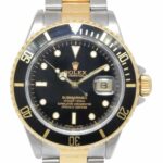 Rolex Submariner Date 18k Yellow Gold/Steel Black Mens 40mm Watch E 16613