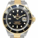 Rolex Submariner Date 18k Yellow Gold/Steel Black Mens 40mm Watch E 16613