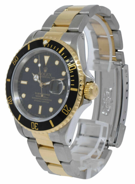 Rolex Submariner Date 18k Yellow Gold/Steel Black Mens 40mm Watch E 16613