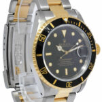 Rolex Submariner Date 18k Yellow Gold/Steel Black Mens 40mm Watch E 16613