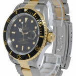 Rolex Submariner Date 18k Yellow Gold/Steel Black Mens 40mm Watch E 16613