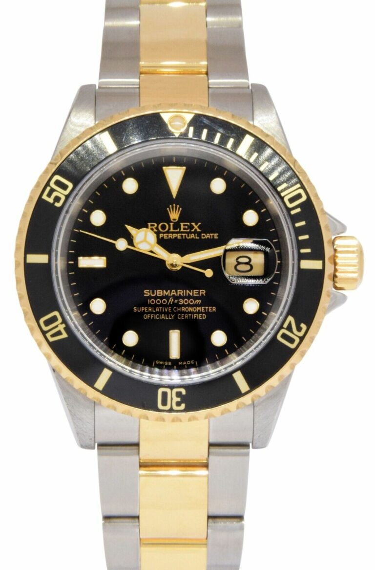 Rolex Submariner Date 18k Yellow Gold/Steel Black Mens 40mm Watch F 16613 T