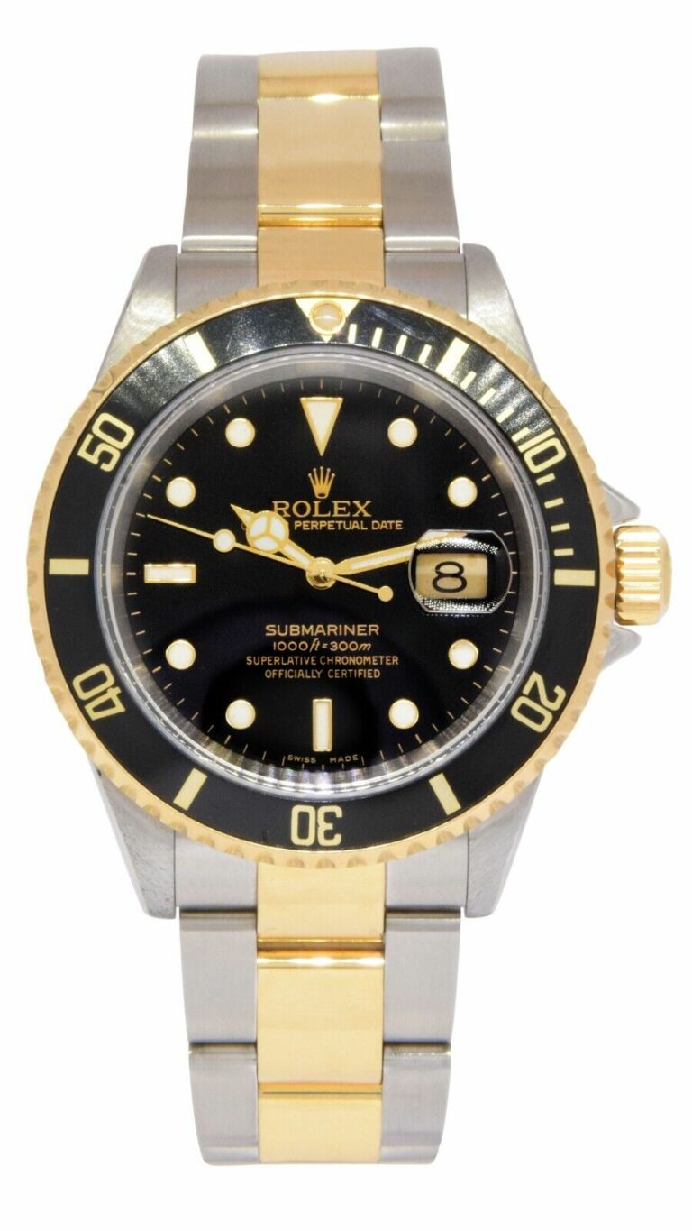 Rolex Submariner Date 18k Yellow Gold/Steel Black Mens 40mm Watch F 16613 T