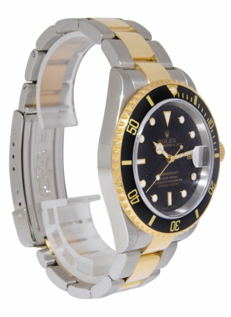 Rolex Submariner Date 18k Yellow Gold/Steel Black Mens 40mm Watch F 16613 T