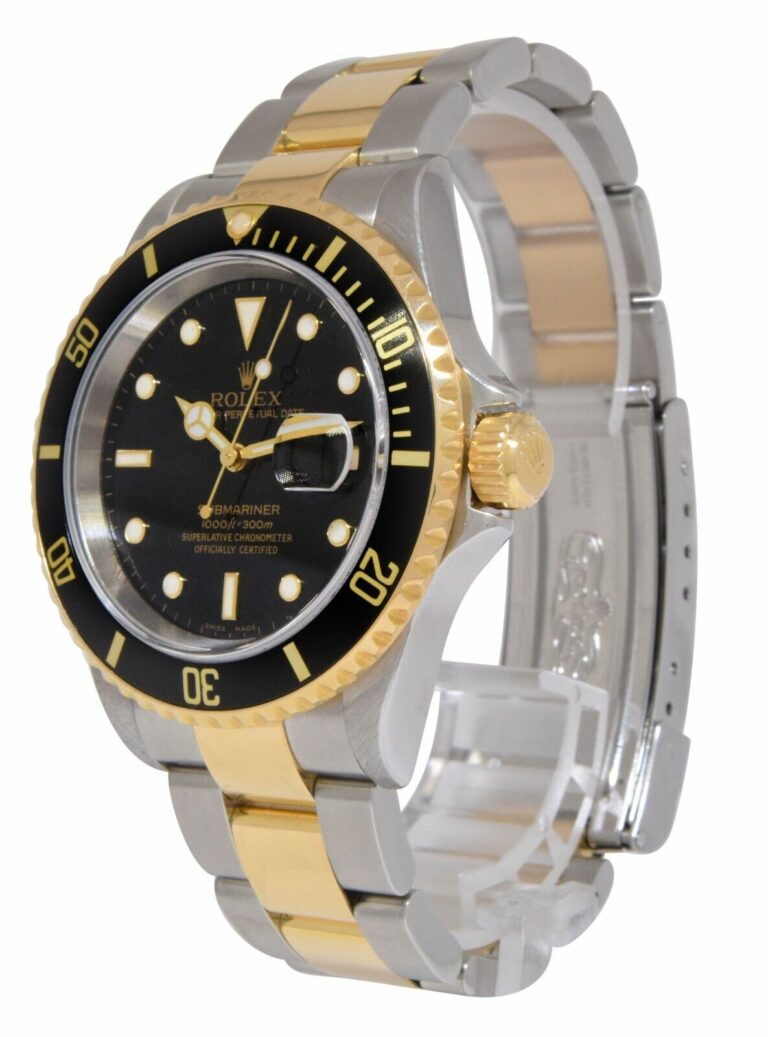 Rolex Submariner Date 18k Yellow Gold/Steel Black Mens 40mm Watch F 16613 T