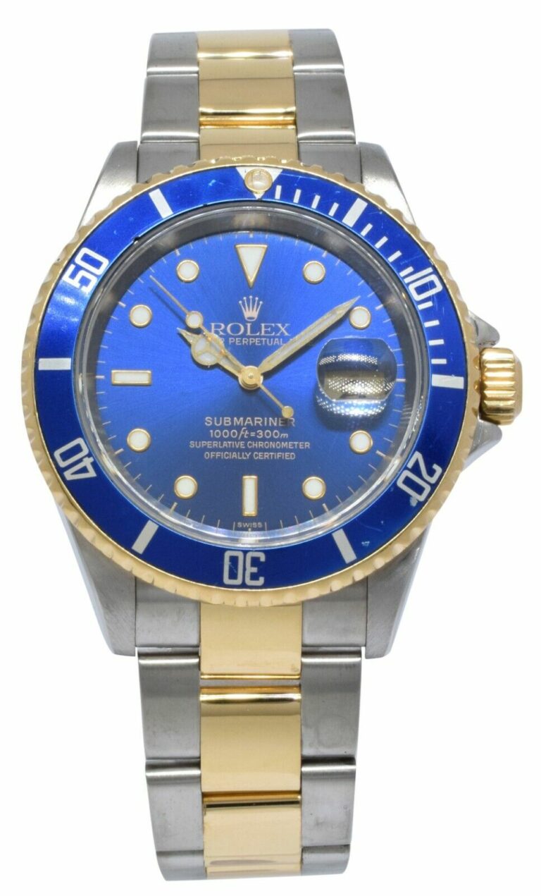 Rolex Submariner Date 18k Yellow Gold/Steel Blue Mens 40mm Watch B/P D 16613