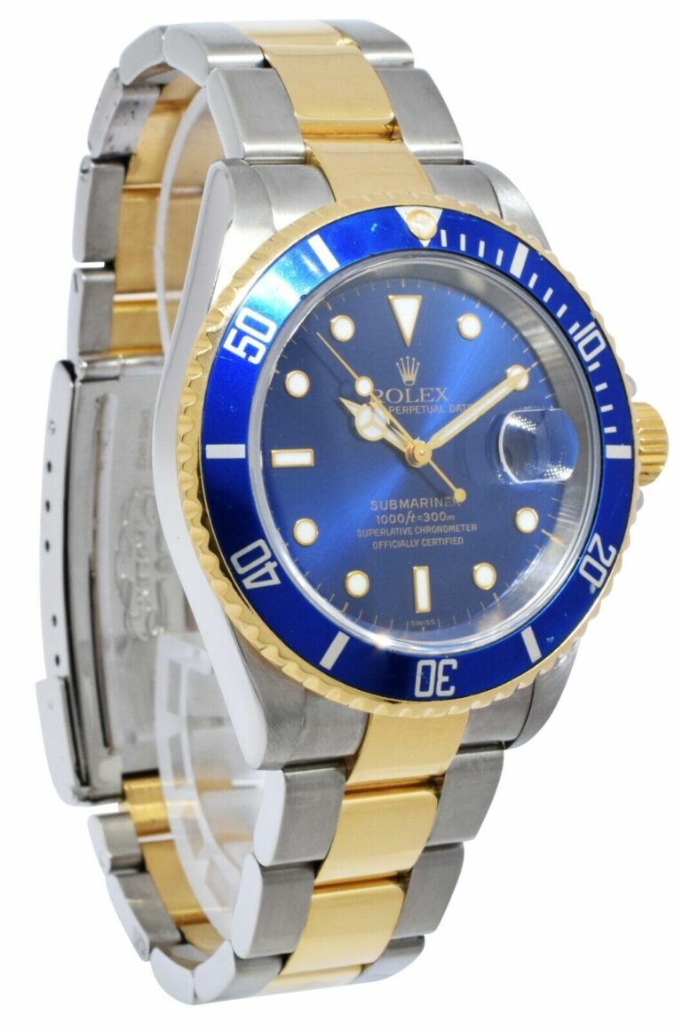 Rolex Submariner Date 18k Yellow Gold/Steel Blue Mens 40mm Watch B/P D 16613