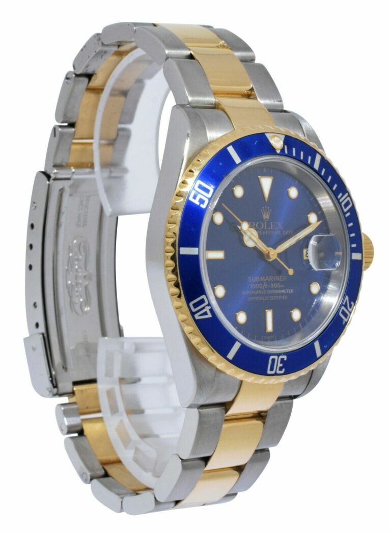 Rolex Submariner Date 18k Yellow Gold/Steel Blue Mens 40mm Watch B/P D 16613