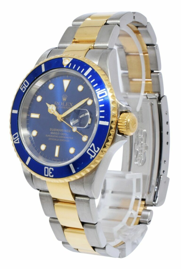 Rolex Submariner Date 18k Yellow Gold/Steel Blue Mens 40mm Watch B/P D 16613