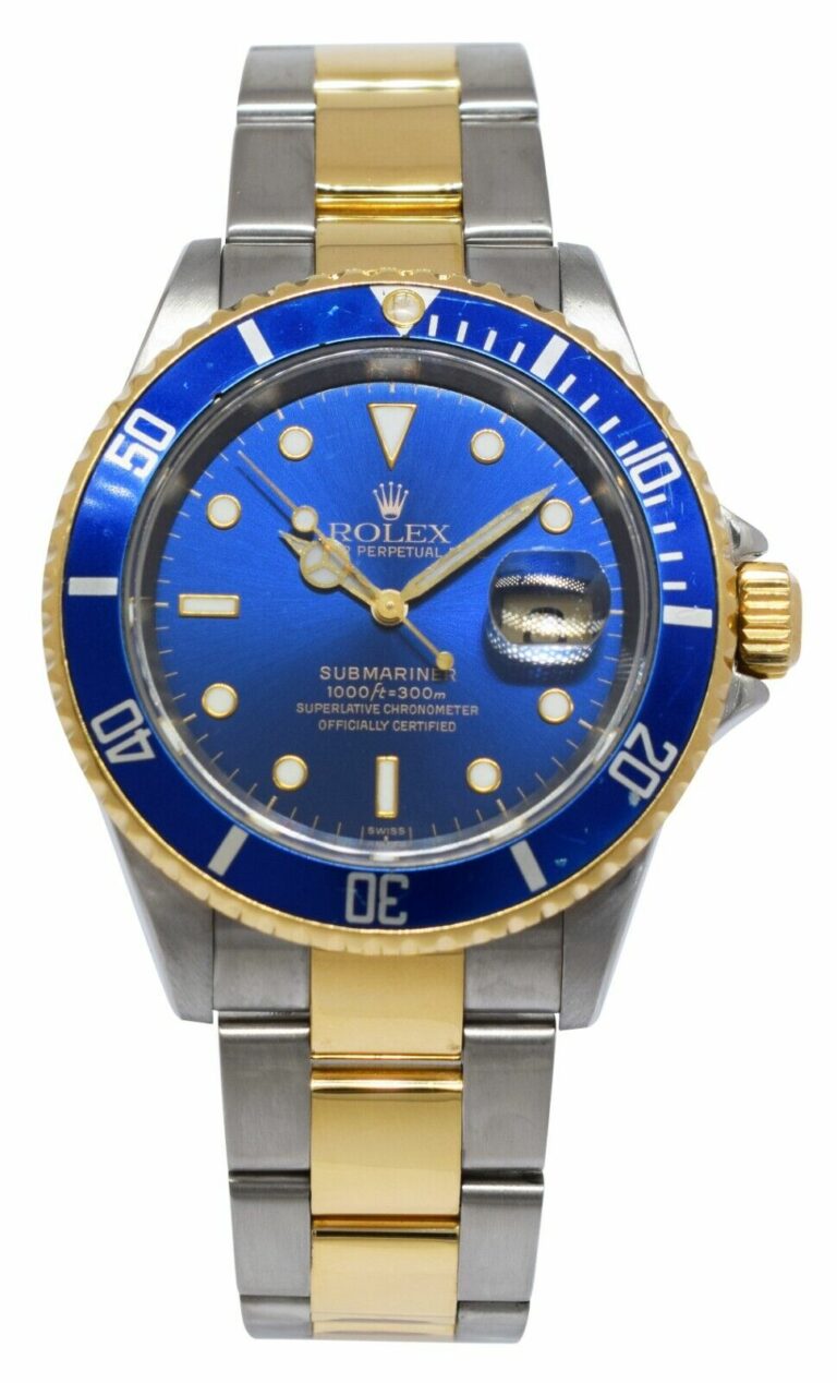 Rolex Submariner Date 18k Yellow Gold/Steel Blue Mens 40mm Watch B/P D 16613