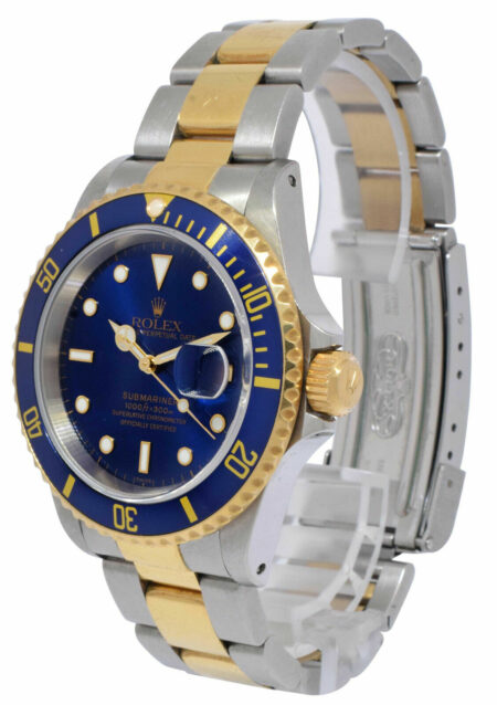 Rolex Submariner Date 18k Yellow Gold/Steel Mens 40mm Blue Watch B/P A 16613