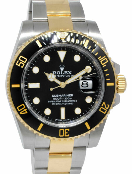 Rolex Submariner Date 18k YG Steel Ceramic Black Mens 40mm Watch B/P '18 116613