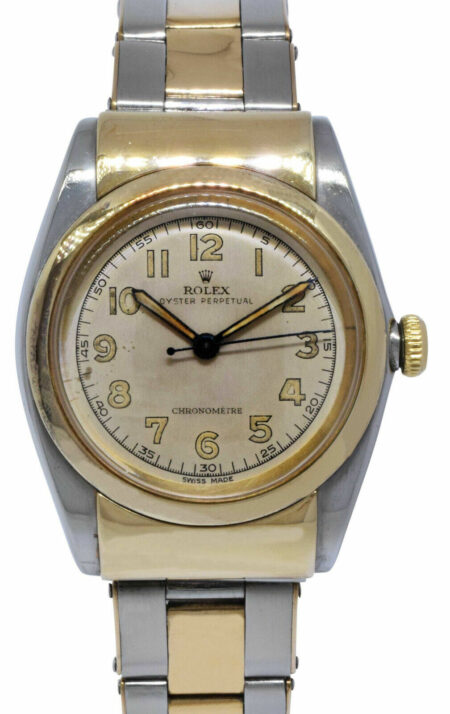 Rolex Vintage 1940's Hooded Bubbleback 14k Gold 
Steel Mens Watch 
Box 3065