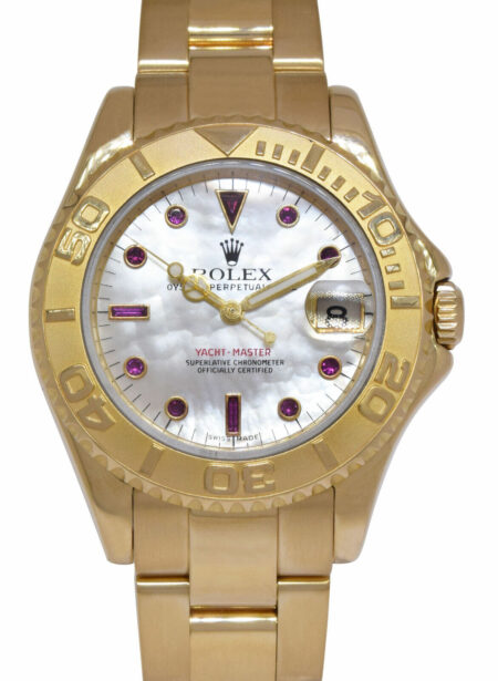 Rolex Yacht-Master 18k Yellow Gold MOP Ruby Dial 35mm Watch K 168628