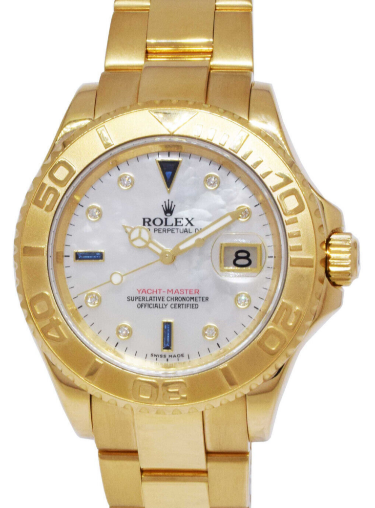 Rolex Yacht-Master 18k Yellow Gold MOP Sapphire/Diamond Dial 40mm Watch K 16628