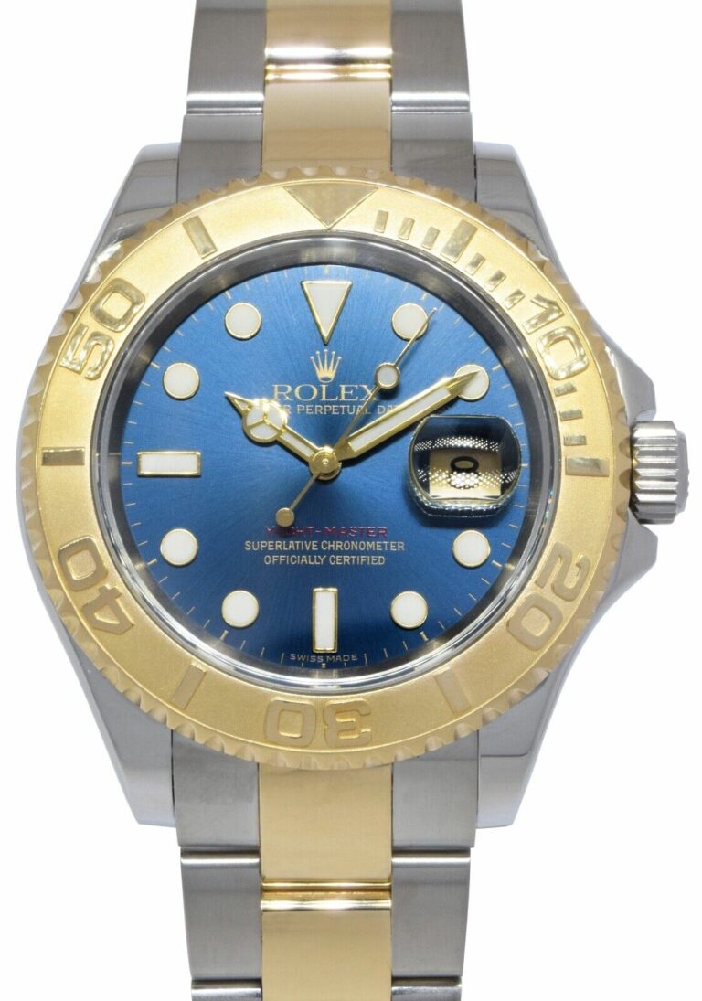 Rolex Yacht-Master 18k Yellow Gold/Steel Blue Dial Mens 40mm Watch Z 16623