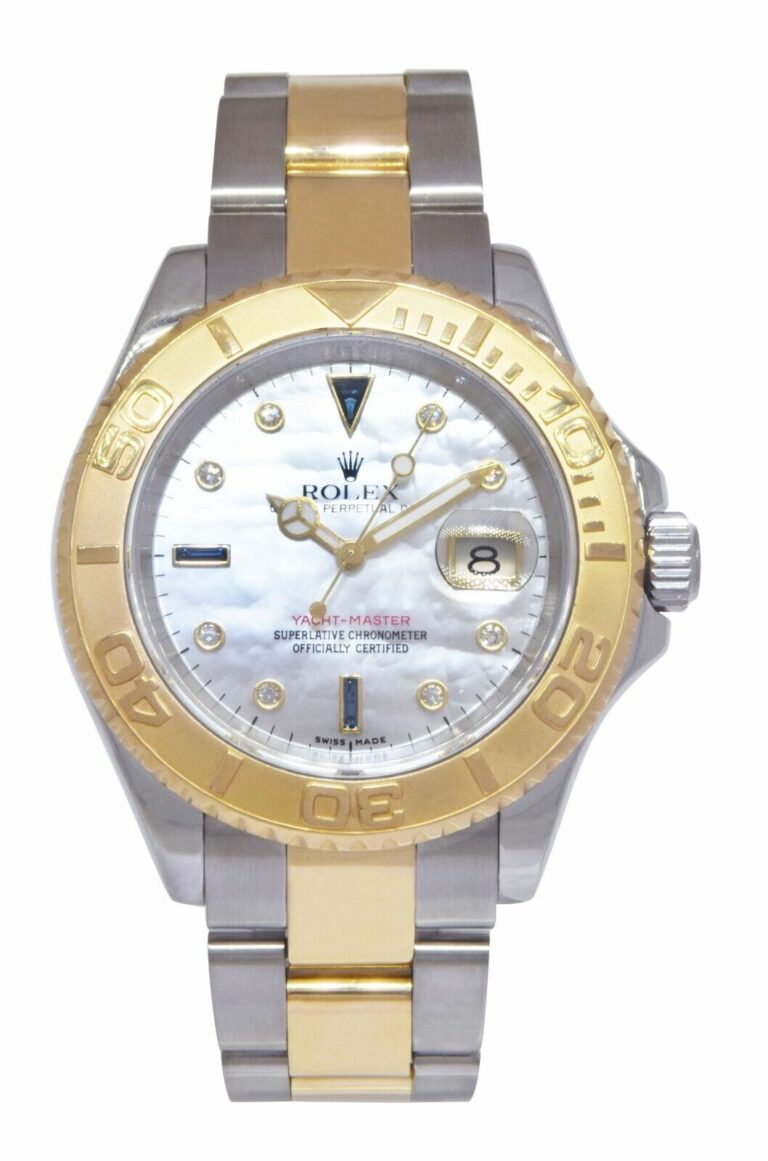 Rolex Yacht-Master 18k Yellow Gold/Steel MOP Serti Diamond 40mm Watch D 16623