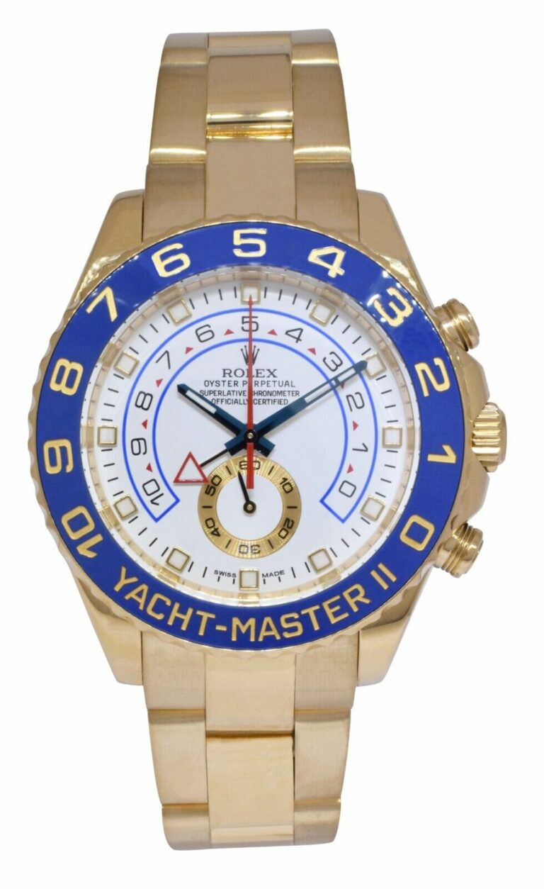 Rolex Yacht-Master II 18k Yellow Gold White Dial Blue Ceramic 44mm Watch 116688