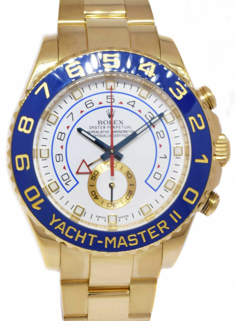 Rolex Yacht-Master II 18k YG White Dial Blue Ceramic 44mm Watch+ Card '14 116688