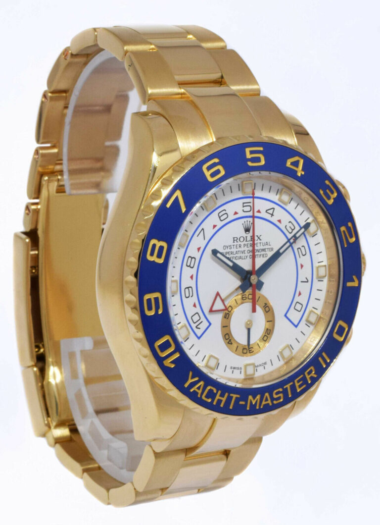 Rolex Yacht-Master II 18k YG White Dial Blue Ceramic 44mm Watch+ Card '14 116688