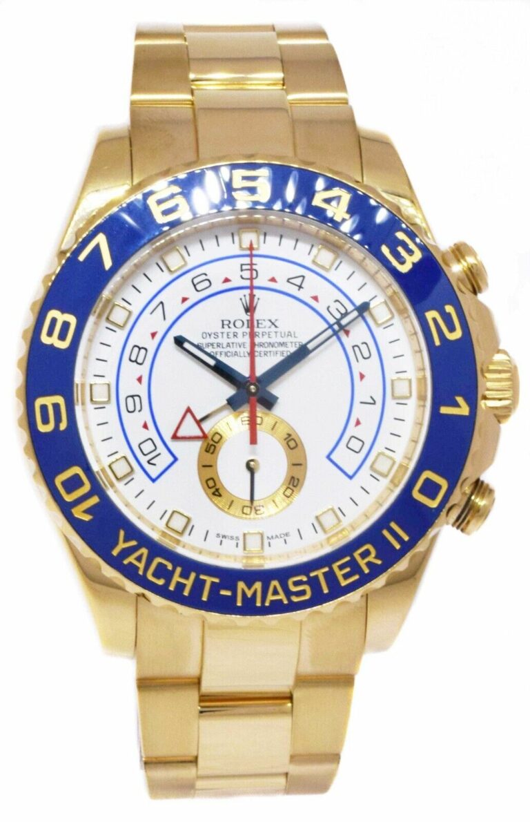 Rolex Yacht-Master II 18k YG White Dial Blue Ceramic 44mm Watch+ Card '14 116688