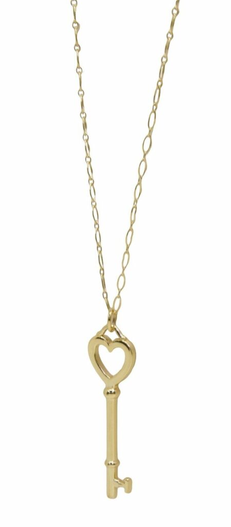 Tiffany 
Co. Heart Key 18k Yellow Gold Pendant Long Chain Necklace 31"